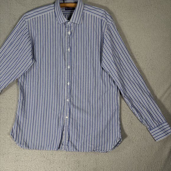 Ralph Lauren Purple Label Dress Shirt Men’s Size 17 Blue White Stripes Italy - Picture 3 of 16